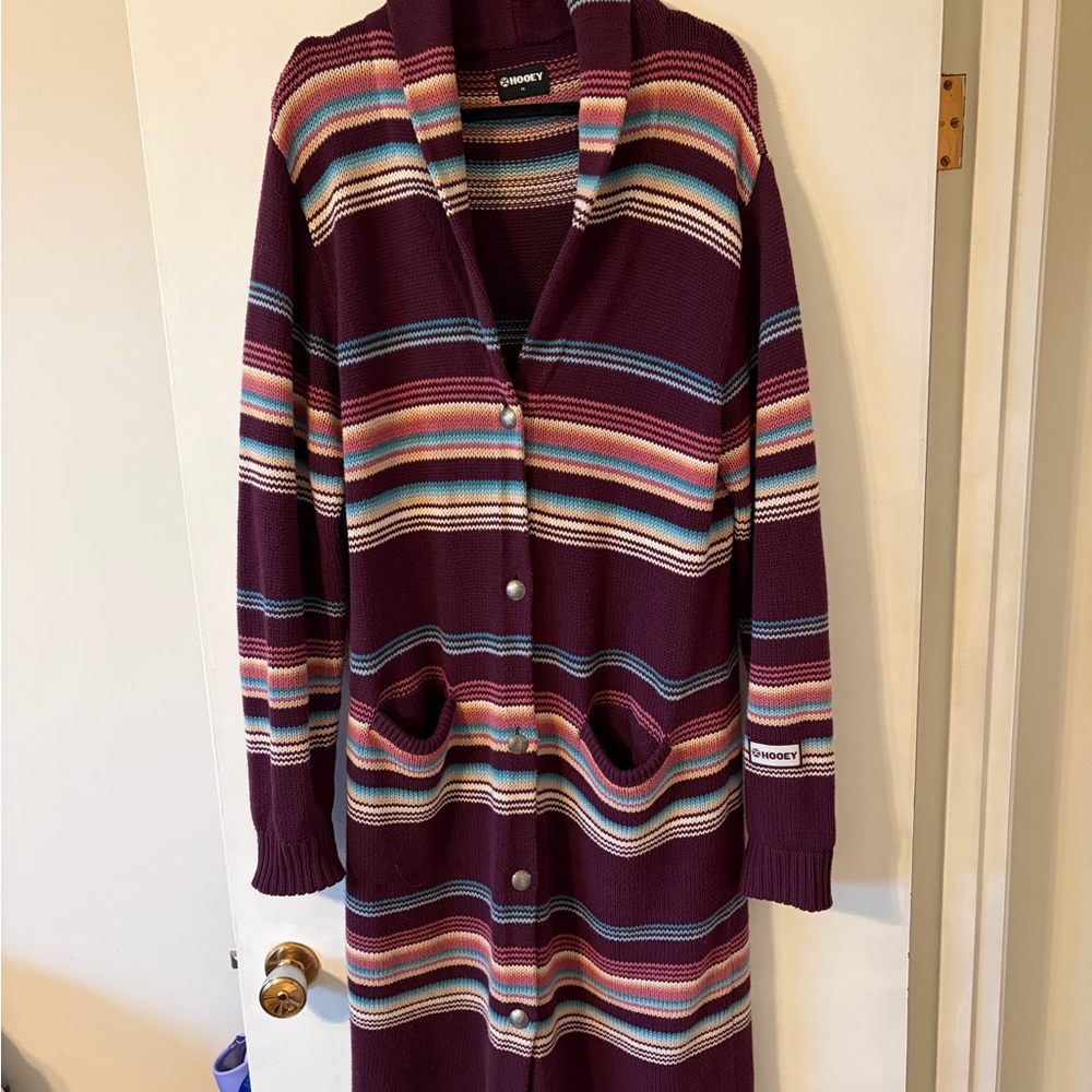 Hooey Women's Plum Striped Shawl Collar Cardigan